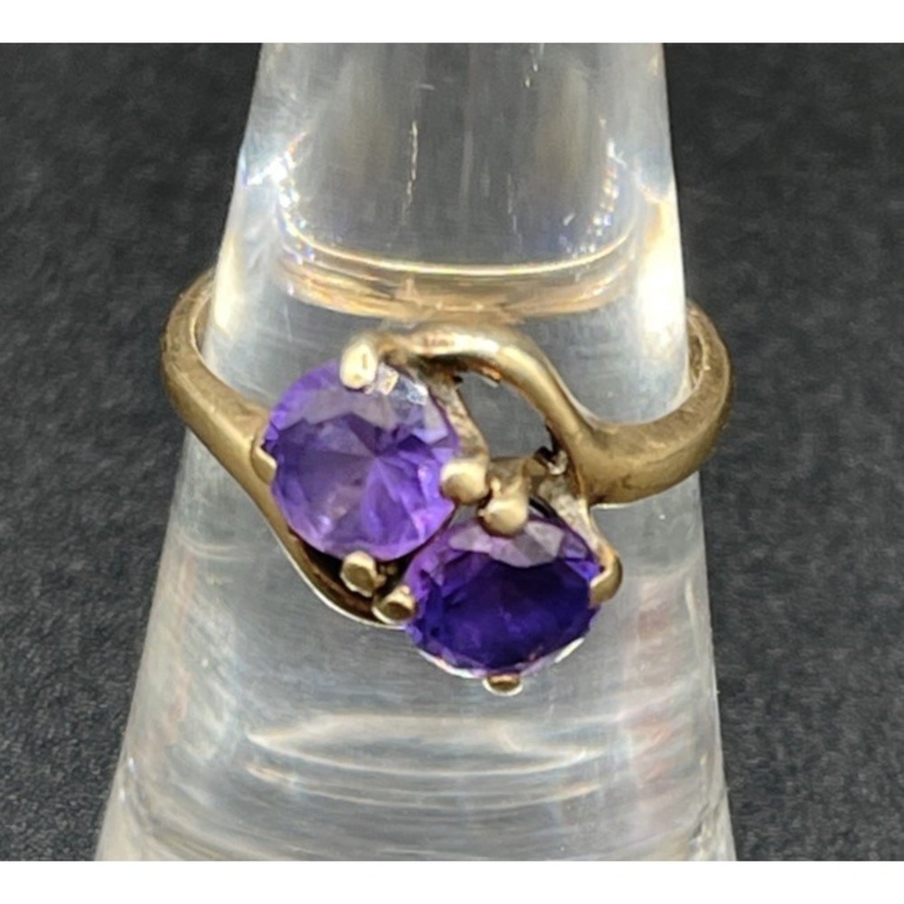 Vintage Baden & Foss 10k Gold Amethyst Bypass Ring Signed MCM Toi Et Moi Sz 5.25